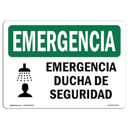 OSHA EMERGENCY Sign, Safety Shower Spanish, 24in X 18in Rigid Plastic